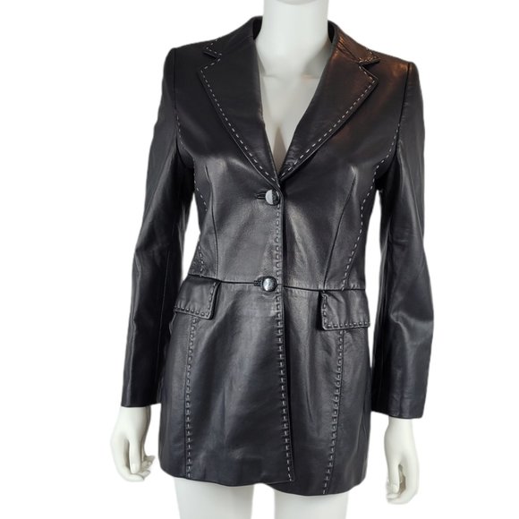 Escada Lambskin Leather Jacket with White Stitch - Picture 1 of 6